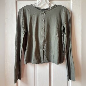 Vince Olive Green Button-Front Long Sleeve Top